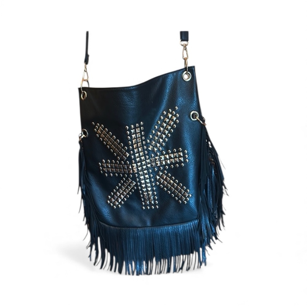 Black Fringe Studded Women's Bag